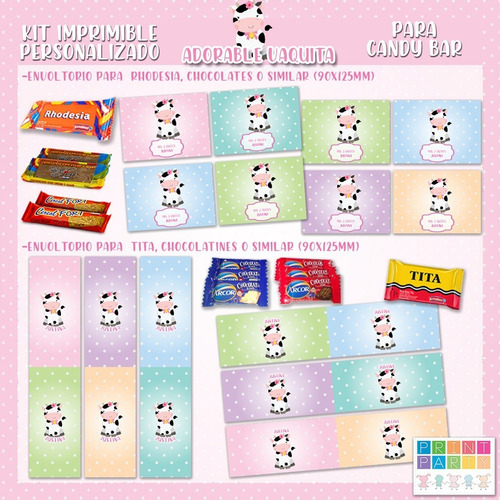 Vaquita Rosa Kit Imprimible Personalizado Candybar Vaca Lola