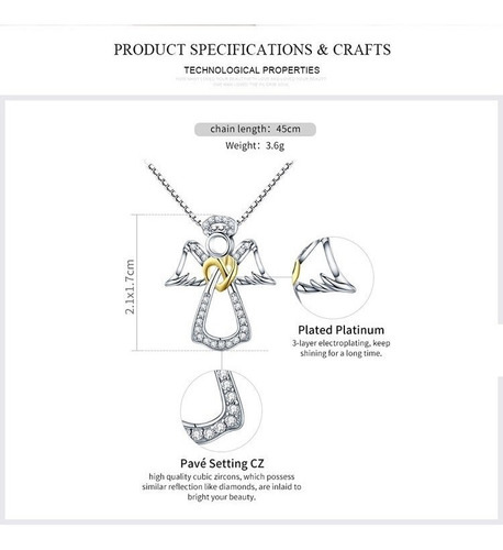 Imagen 3 de 6 de Collar Para Mujer Dije Angel Fabricado En Plata 925