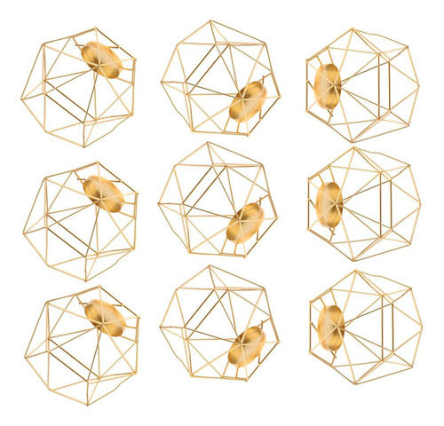 9 Unids 3d Geométrica Boda Candelero Té Luz Titular Oro
