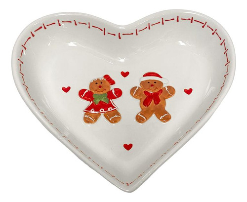 Prato Natalino Coração Decorativo Gingerbread
