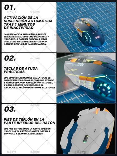 Mouse Gamer Rgb Inalámbrico Bluetooth G-xqte Dual Mode Bt & usb 2.4g Color Azul GM28ProMax
