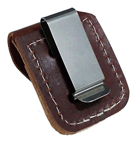 Imagem 3 de 4 de Bainha Porta Isqueiro Zippo Couro Preto E Marrom Clip Metal