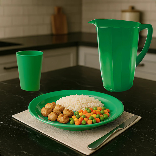 Kit Jarra Com 4 Pratos + 4 Copos 200ml P/ Refeição Sobremesa