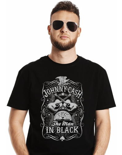 Polera Jonny Cash The Man In Black Rock Impresión Directa