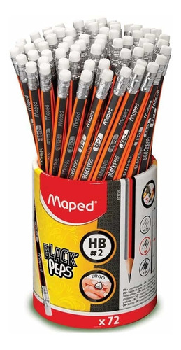 Lapiz Maped Black-peps Y  Pastel #2 Hb Bote C/72 Piezas