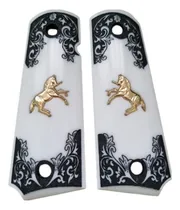Comprar Cachas Resina Blanca Rameado Y Caballito Chapeado Colt 1911 Caballito Chapeado