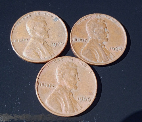 Moeda 1960, 64 & 66 P One Cent Lincoln Eua (Usado)