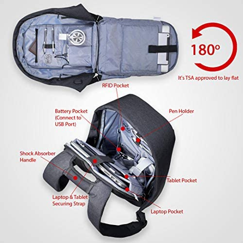 Mochila De Viaje Para Portátil, Bolsa Negra Antirrobo Con Pu