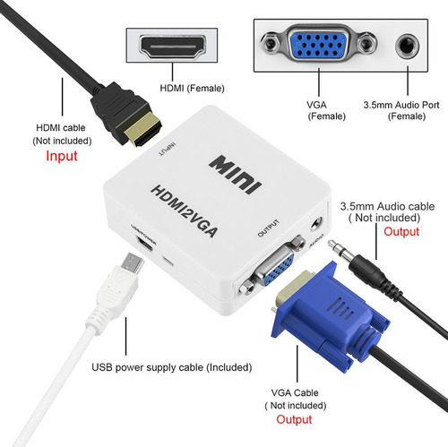 Convertidor Adaptador Hdmi A Vga Audio Conversor Cable Usb