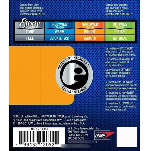 Encordoamento Elixir Cordas 009 Super Light Nanoweb Guitarra