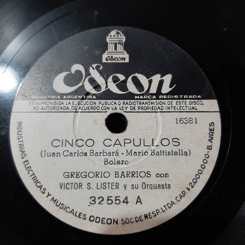 Pasta Gregorio Barrios Y Victor Lister Orq Odeon C197