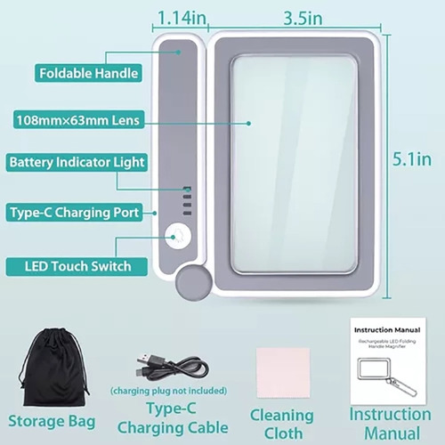 Lupa Recargable De 4x Para Lectura, Con 10 Luces Led