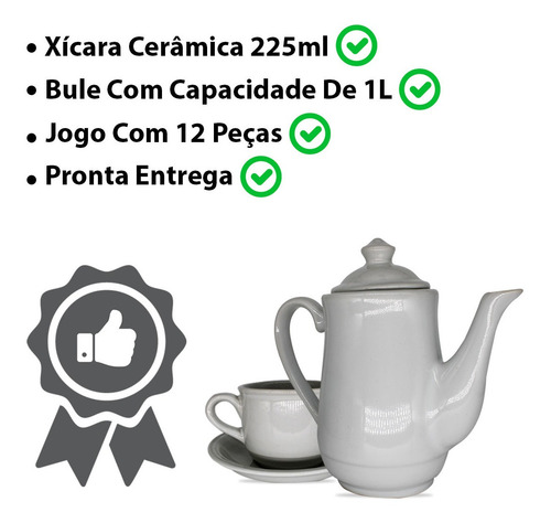 Imagem 2 de 7 de Jogo De Chá Branco Ceramica Bule Pires Cozinha Moderna 12pçs
