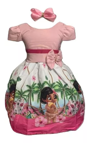 Vestido Infantil Moana Baby Aniversario Tematico E Tiara em