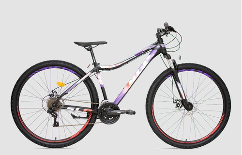 Mountain bike femenina SLP 5 Pro Lady R29 17" 21v frenos de disco mecánico cambios SLP color negro/blanco/lila con pie de apoyo  