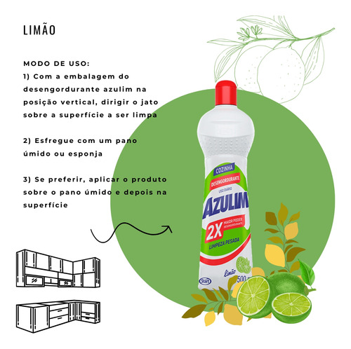 Kit 12 Limpador Desengordurante Azulim Limão 500ml Start