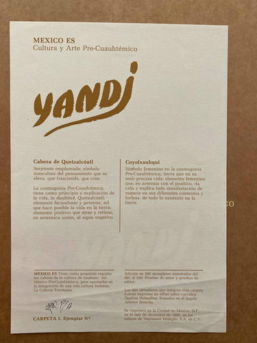 Yandi, Carpeta 1, Cabeza De Quetzalcóatl, Coyolxauhqui