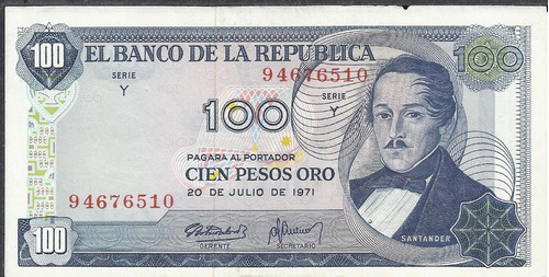 Colombia 100 Pesos Oro 20 Julio 1971 - 8 Dígitos