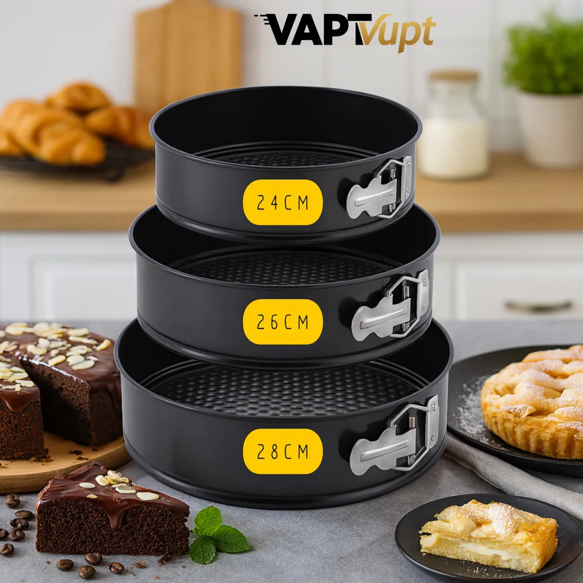 Kit 3 Formas Fundo Removível Antiaderente Para Bolo Torta Assadeira Vapt Vupt Cor Preto