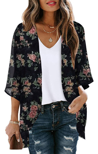 Chaqueta Tipo Kimono B Coats Con Estampado Floral Y Manga Ab