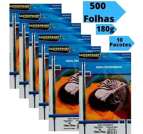 Papel Fotográfico 180g Foto A4 Glossy 500 Folhas Masterprint