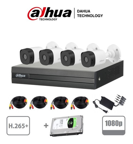 Kit Video Vigilancia Dahua 4 Camaras 1080p Casa,negocio 2tb