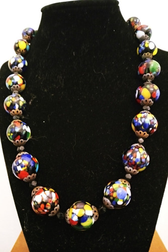 Collar Antiguo Cristal De Murano Con Esmaltes De Colores 