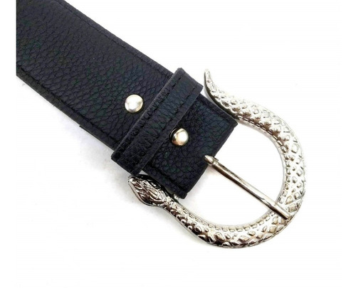 Imagen 8 de 10 de Cinturon Negro Mujer Eco Cuero Serpiente Hebilla Niquel 39mm