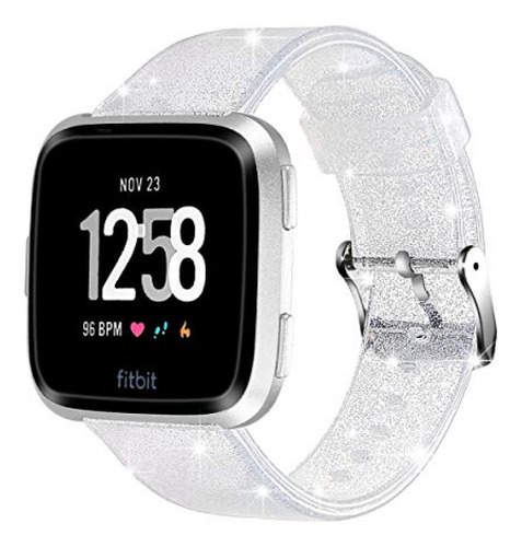 Malla Para Para Fitbit Versa/2/lite/se Glitter Silicon Plata