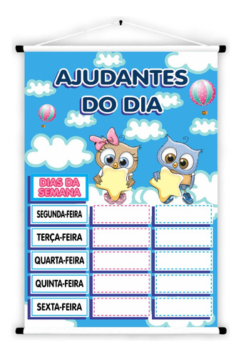 Painel Banner Escolar Ajudantes Do Dia Corujinhas - 85x60cm