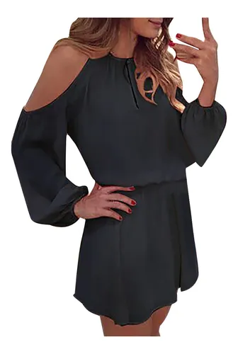Vestido Mujer Verano Casual Sólido Manga Completa Hollow Dre Vestido Mujer Verano Casual Sólido Manga Completa Hollow Dre