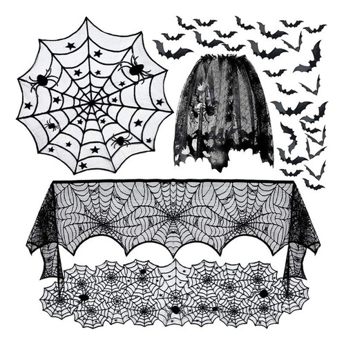 4 Piezas Conjuntos Decoraciones Mantel De Telaraña Halloween