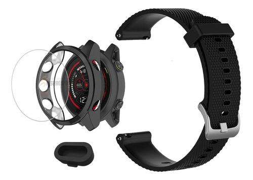 Kit Pulseira Para Garmin 745 + Capa + Pelicula E Plug Tampa Cor Preto