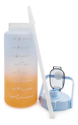 Termo Botella De Agua Motivacional Con Pitillo 2 Lts Naranja