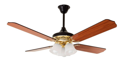 Ventilador de techo Lumer 604 negro y dorado con 4 palas de  madera, 120 cm de diámetro 220 V