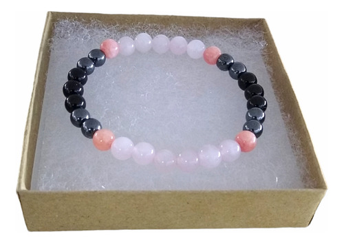 Pulsera Piedras Naturales Cuarzo Rosa, Onix Y Hematita 