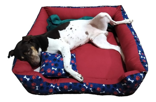 Caminha Cachorros Grande 70x70 Com Ziper + Tapete + Manta Cor Azul Coroa