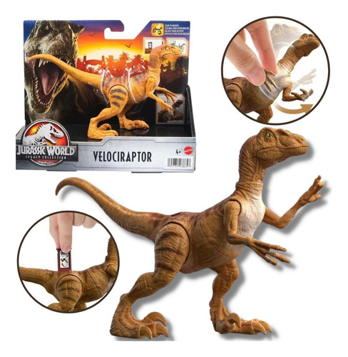 Boneco Dinossauro Velociraptor Brown Figura Jurassic Mattel