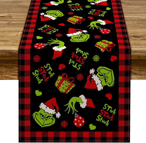 Pudodo Grinchmas Camino De Mesa Feliz Navidad Buffalo Plaid