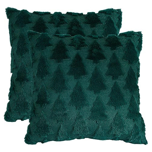 Funda De Almohada Cojín De Árbol De Navidad Verde Osc...