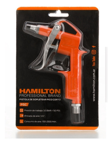 Pistola Aire Sopletear Pico Corto P/ Compresor Hamilton Psc