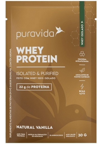 Whey Protein Pura Vida Isolado - Box 15 Saches 30g Cada Sabor Natural Vanilla