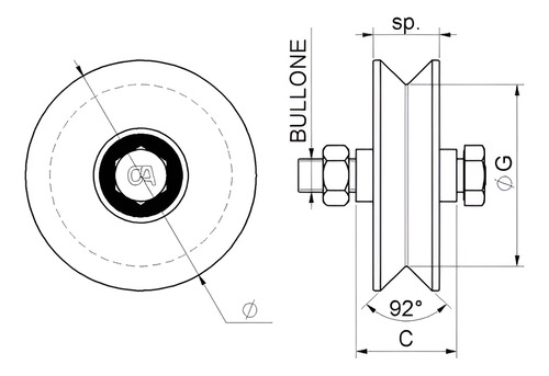 Rueda Para Porton 2 Rodamientos Combiarialdo 100mm - Acero