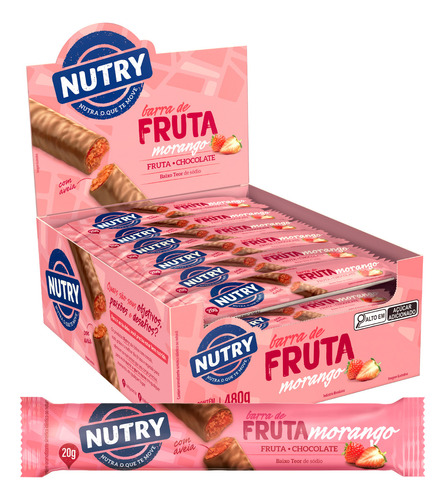 Barra de fruta morango com chocolate Nutry caixa 24 unidades de 20g