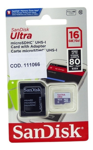 Micro Sd 16 Gb Clase 10  Ultra Hd / Sandisk