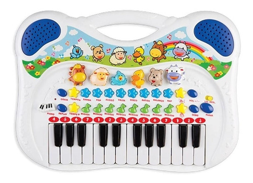 Piano Infantil Teclado Eletrônico Musica Animal Azul Criança