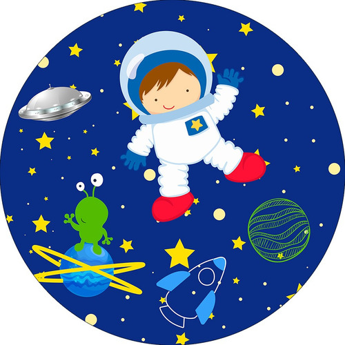 Painel De Festa - Astronauta Na Galáxia Azul   - 1,50 X 1,50