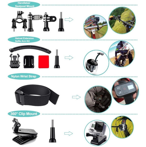 Imagen 6 de 10 de Kit De Accesorios X 50 Gopro Sjcam Action Cam Estuche Imperm