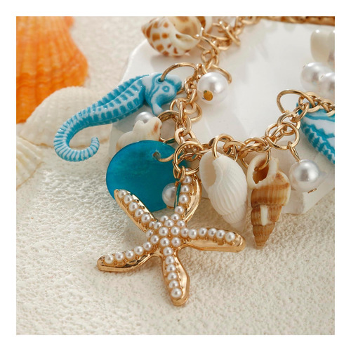 Ruoffeta Collar De Concha De Estrella De Mar, Pulsera De De Azul. 7 Cm