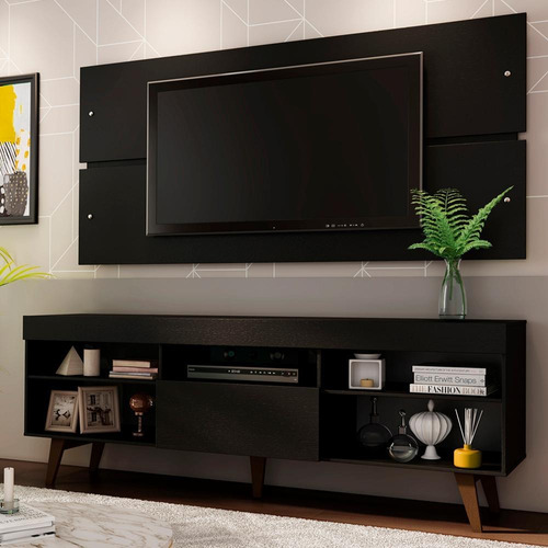 Rack Painel para Tv Quarto 65 Polegadas Madesa Miami Pés - Preto/rustic Cor Rustic/Preto 70037K1CP